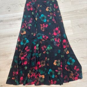 Hutch Black Floral Satin Maxi Skirt | Watercolor Print | Boho A-Line | Medium